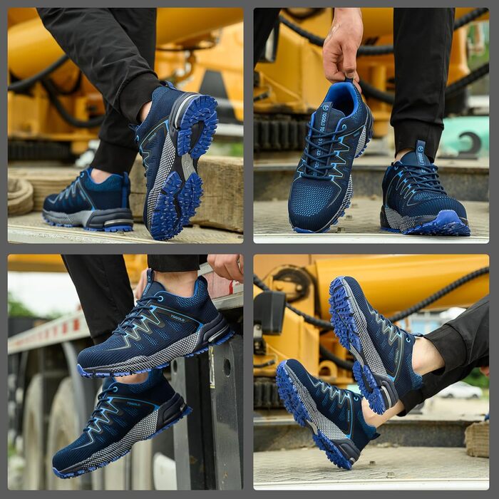 Черевики робочі AONEGOLD чоловічі/жіночі, легкі, з металевим носком, антиковзаючі, дихаючі, спортивні, розмір 36-48 EU (37 EU, 8395 Blue)