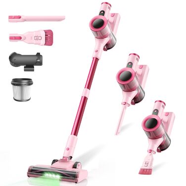 Бездротовий пилосос Dzaki 50000Pa з акумулятором, дисплеєм, функцією паркування та насадкою Anti-Tangle для килимів, твердих поверхонь, шерсті тварин та авто (помаранчево-рожевий)