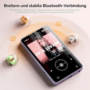 MP3-плеєр innioasis 160GB з Bluetooth та WiFi, Android MP4 плеєр з сенсорним екраном 4', підтримка Spotify, Amazon Music та Audible, фіолетовий, для дітей