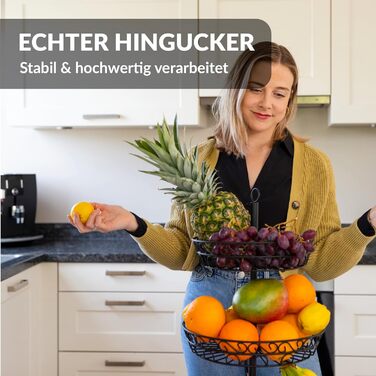 Підставка для фруктів Chefarone: 3 яруси, чорний метал, 34x34x52 см. Зберігайте фрукти свіжими!