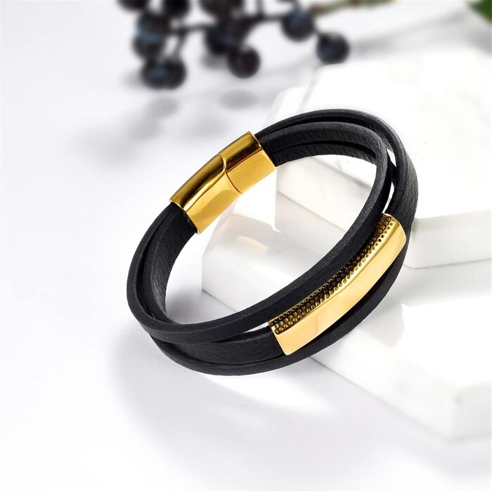 Чоловічий шкіряний браслет JewelryWe, ручної роботи, плетіння з кількох рядів, нержавіюча сталь, магнітна застібка, регульований, для чоловіків та жінок
