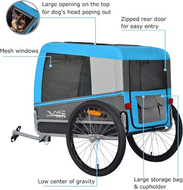 Тігго VS Pets L: великий велосипедний причіп для собак, 270л, для собак середнього та великого розміру до 35 кг, складаний, блакитний