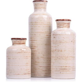 Набір керамічних ваз білого кольору – 3 шт., вази в стилі бохо, сучасний сільський інтер'єр, декор для вітальні, прихожої, полиці, каміна, полиці (Hp009)