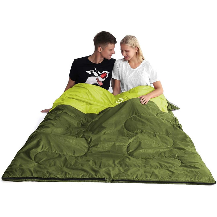 Спальний мішок Oaskys для двох дорослих з подушками – Queen Size XL, водовідштовхуючий, для всіх сезонів, кемпінг, подорожі, 59x86.6 дюймів, оливковий