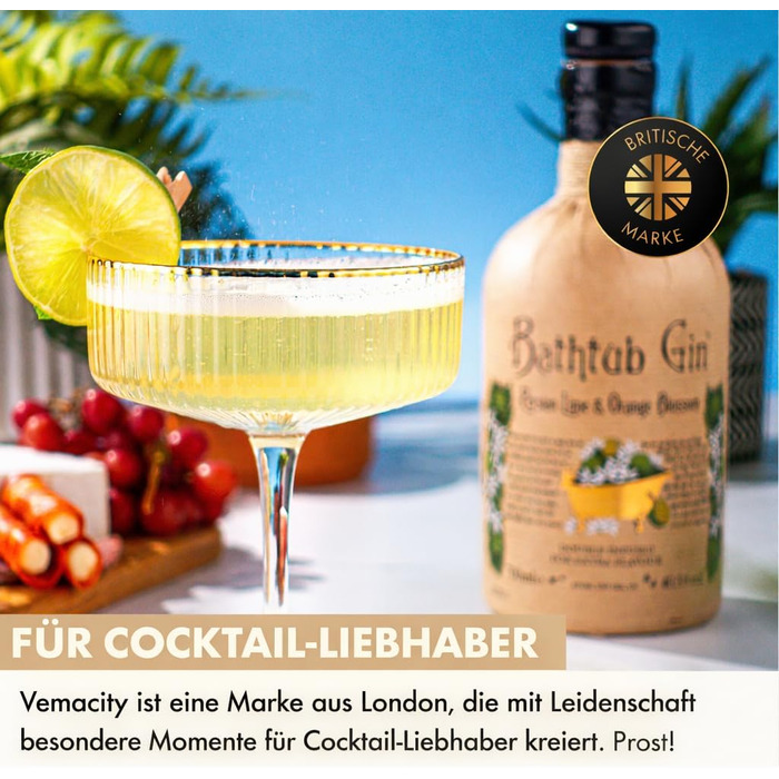 Набір з 4 елегантних келихів для Еспресо Мартіні Vemacity | Ручна робота | Келихи для шампанського, Маргарити та коктейлів | Преміум якість