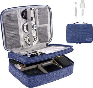 Органайзер для кабелів OrgaWise: універсальна сумка-еко-органайзер для аксесуарів (3-шари, сірий/блакитний)