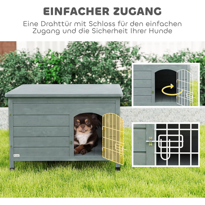 Паві Гат (PawHut) Будка для собак з дверима, клітка-переноска, водяний транспортувальний відсік для собак, котів, кроликів, вулиця, водовідштовхувальний, темний сірий, сосна, 80 x 55 x 53,5 см