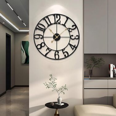 Maxstar Modern Roman Numeral Large Wall Clocks, Non-Ticking Round Metal Silent Vintage Wall Clock for Living Room, Kitchen, Bedroom, Garden Decor - Gold (Black Arabic, 40CM)