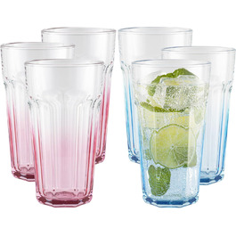TREND FOR HOME Gigi Secret Pastels Large Drinking Glasses 630 ml, Set of 6 Cocktail Glasses, XXL Long Drink Glasses, Dishwasher Safe, Perfect for Home