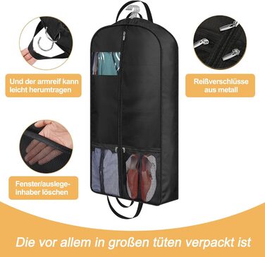 Чохли для одягу 2 шт. - мішки для зберігання одягу, 108x60x15 см, чорні мішки для одягу з блискавкою, захист від пилу та вологи для вечірніх та весільних суконь