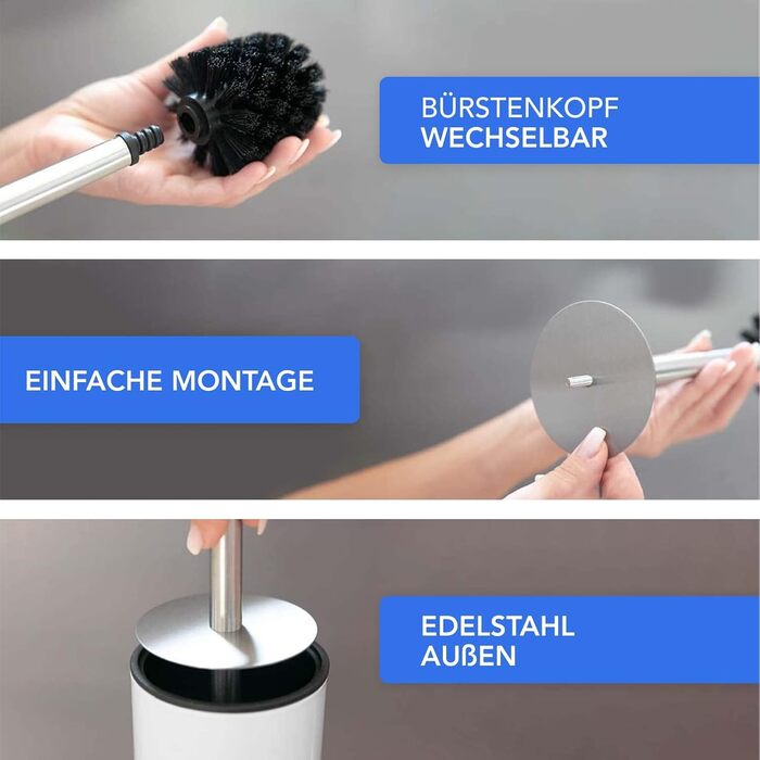 Щітка для унітазу Bamodi з тримачем – вільна щітка з довгим руків'ям та жорсткою щетиною для ретельного та легкого прибирання – ідеальна для ванної кімнати та гостьового туалету (Матовий Чорний, 1)