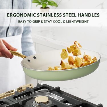 Набір посуду RIOVARM з нержавіючої сталі з антипригарним покриттям Ceramic, 6 предметів: каструлі, сковороди, соусники, шпатель. Посуд для кухні