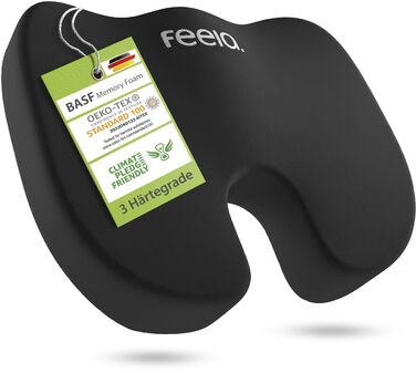Подушка ортопедична автомобільна Feela® (Medium) – підтримка спини та куприка, 3 ступені жорсткості, чорна (60-80 кг)