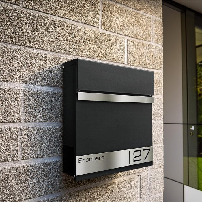 Поштова скринька Metzler Premium Stencil Anthrazit з газетницею та табличкою для імені - настінна, нержавіюча сталь V2A з порошковим покриттям RAL 7016