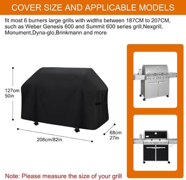 Чохол для гриля 208 см, водонепроникний, важкий, PU, для Weber Summit 600, Genesis 600, Char-Broil, Nexgrill, Dyna-glo