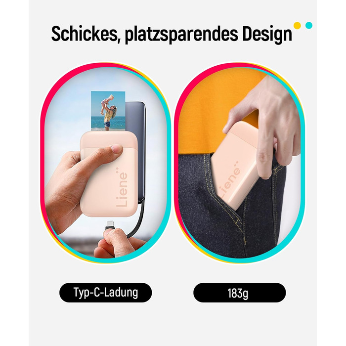 Портативний фотодрук Liene Pearl K100 з 50 аркушами Zink паперу, Bluetooth 5.0, для iOS & Android, рожевий