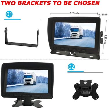 4-контактний 7-дюймовий HD TFT LCD монітор з козирком, водонепроникна 18-LED нічна камера заднього виду з 10 м кабелем для автофургона, автобуса, причепа, вантажівки