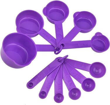 Measuring cup and spoon set, 11-piece plastic measuring cup and spoon set for dry and liquid ingredients, 5 measuring cups and 6 measuring spoon set for children for cooking and baking, color: