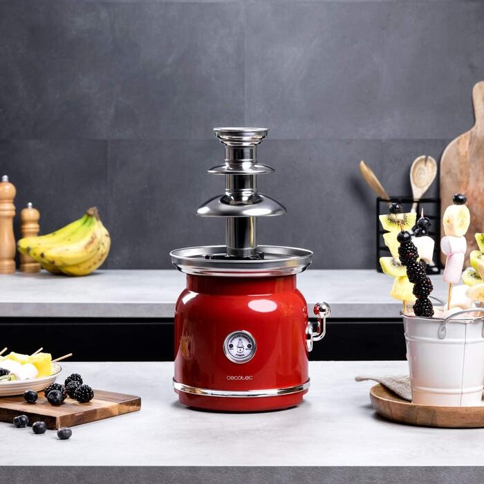 Шоколадний фонтан Cecotec Chocolicious, 90 Вт, ретро-дизайн, сталевий корпус, 3 каскади, знімне обладнання, придатне для миття в посудомийній машині