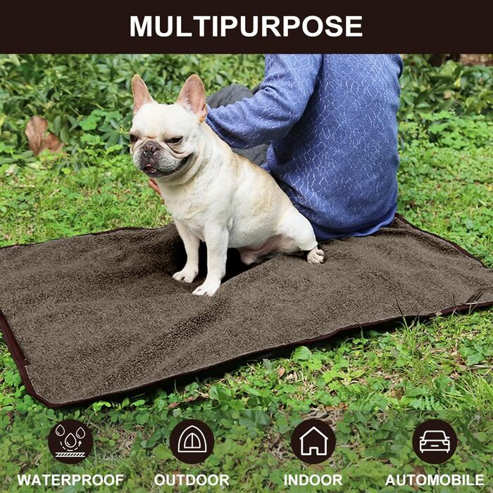 Килимок для собак Outdoor водонепроникний 100x70 см, миючий, для подорожей та кемпінгу, з сумкою та видаленням шерсті, теплий, великий, для собак та котів (зелений, вовна)