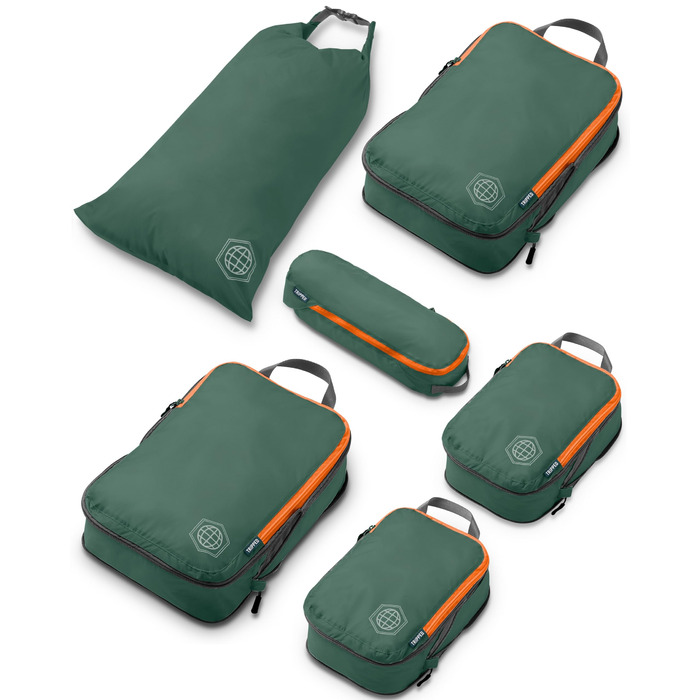 Набір кубиків для пакування TRIPPED Travel Gear: Органайзери для багажу з подвійним замком, компресія, білий, зелений (зелений/помаранчевий, 6 шт.)