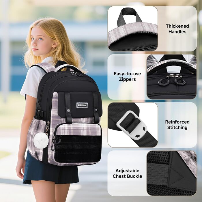 Шкільний рюкзак для дівчаток 1-5 клас, 2025. Ергономічний рюкзак для дітей з нагрудним ременем, водонепроникний, 27L, чорний. Kawaii дизайн.