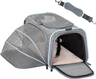 Транспортна сумка для кота Petsfit, дозволена авіакомпаніями, розширювана, двостороння, з флісовою підстилкою, зелена, розмір S