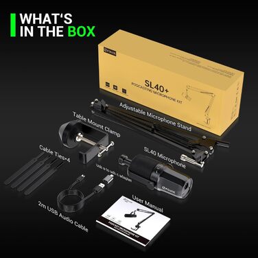 FDUCE SL40+ – динамічний мікрофон для подкастів, геймінгу та стрімінгу, USB/XLR, з кріпленням-жабою, вихід для навушників, кнопка вимкнення мікрофона, регулювання чутливості, чорний