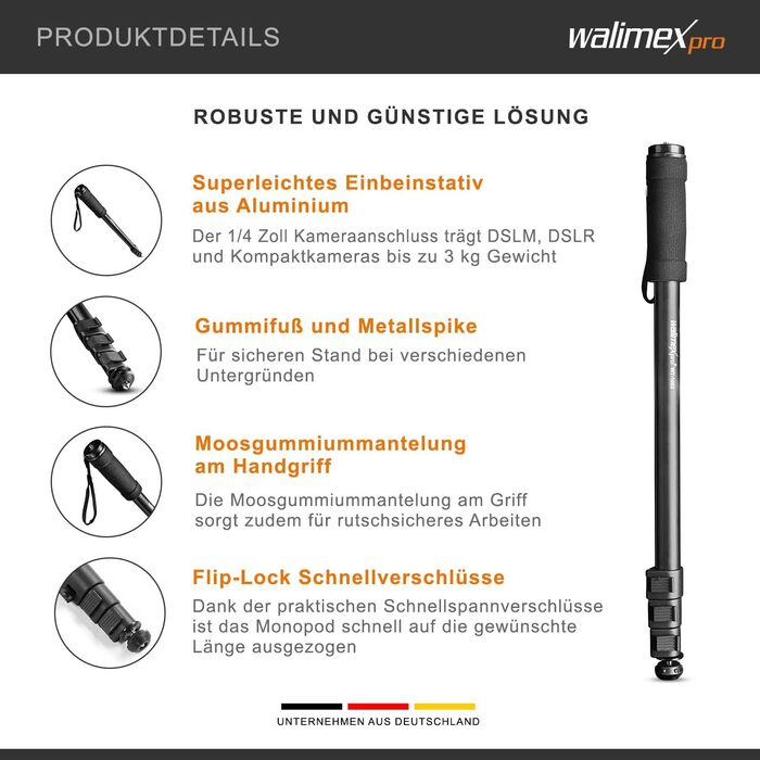 Штатив Walimex pro Einbeinstativ 171 см, алюмінієвий, для фото- та відеозйомки, до 3 кг, з сумкою