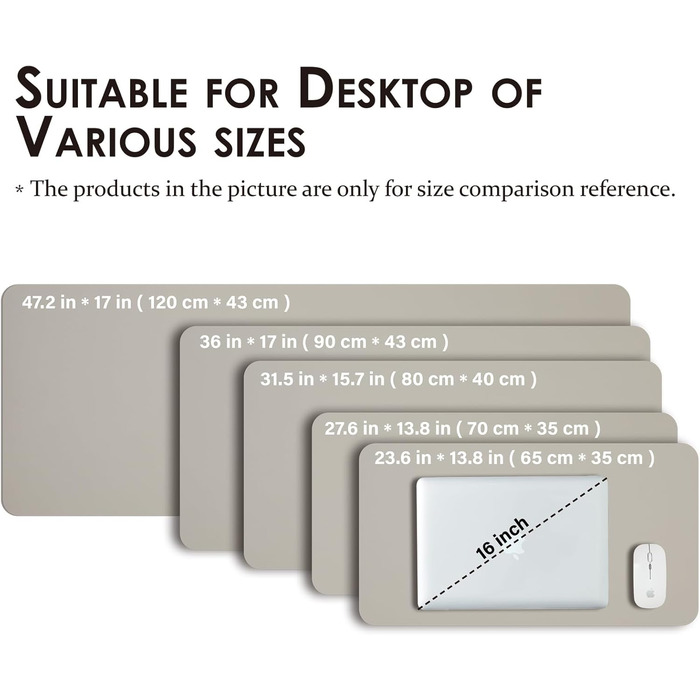 Підкладка для столу Leder-Schreibtischunterlage з PU-шкіри, килимок для миші, 80x40 см, світло-сірий - для офісу та дому