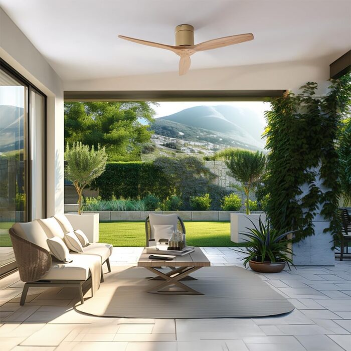 Вентилятор стельовий Cecotec EnergySilence Aero 5500 Aqua IronDarkWood Connected з мотором DC 40W, Wi-Fi, для дому та вулиці, 3 лопаті, 6 швидкостей, металік та темно-коричневий (золотий | дерево)