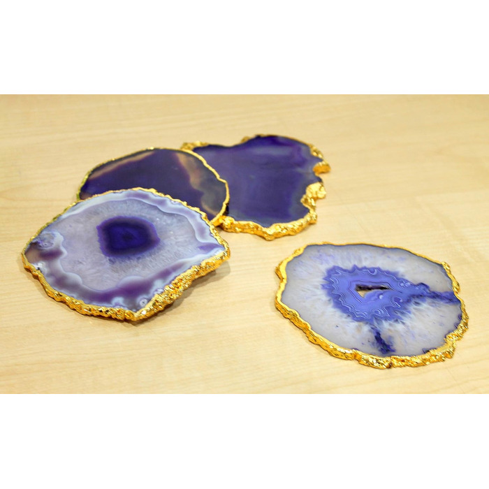 Natural agate coaster set, for bar, beer, coffee, tea, 4 pieces, perfect table accessory, tableware (Purple)