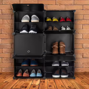 Relaxdays Black Shoe Cabinet with 12 Compartments