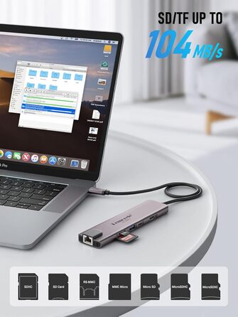Lemorele USB-C Док-станція: 11-в-1 хаб з 2xHDMI 4K, 3xUSB 3.0/2.0, VGA, PD 100W, SD/TF, Ethernet (сумісна з Windows, MacBook, Dell, HP, Lenovo, Surface)