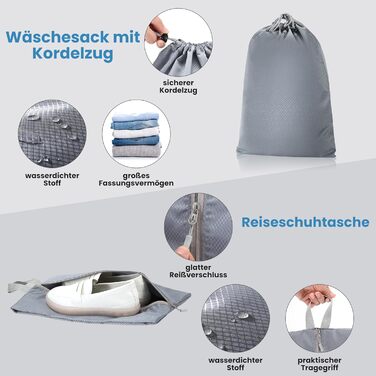 Набір кубиків-органайзерів для подорожей MEUVO - 7 шт. (сірий), компресійні, водонепроникні, для валізи/рюкзака