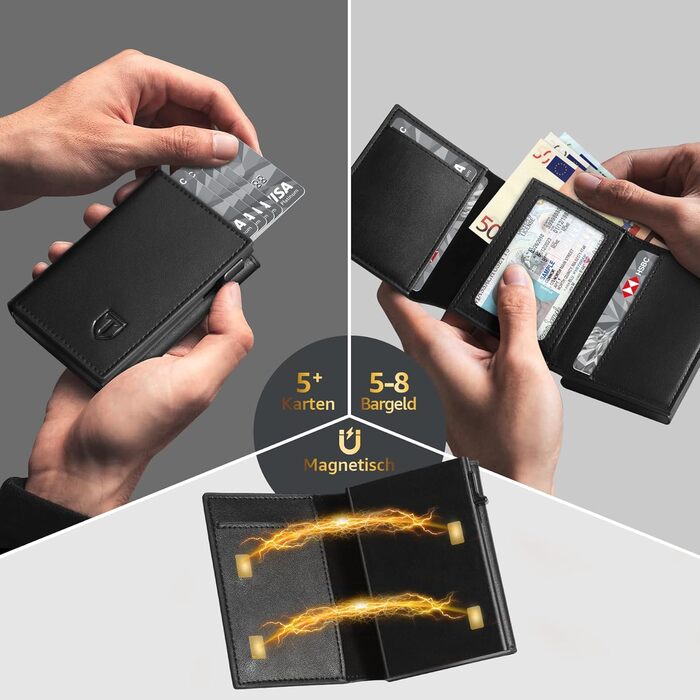 TENBST Wallet for Men with RFID Protection, Slim Wallet with Coin Pocket, 10 Card Holder Money Clip Wallet for Men, Magnetic Wallets for Men, Small Credit Card Case with Gift Box - Black (Black)