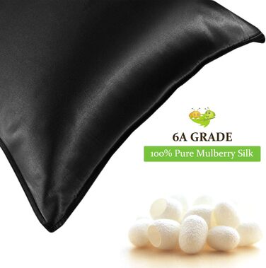 Silk 22 Momme Silk Pillowcase Set of 2, 100% Mulberry Silk Pillowcase for Hair and Skin with Envelope Closure, Soft and Smooth Silk Pillowcase, 50 x 66 cm Black