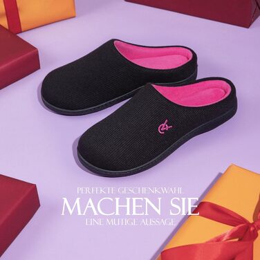 В'язані домашні тапочки VeraCosy для жінок, двоколірні, м'які, зручні, з піною Memory, антиковзкі, чорно-фуксія, 38/39 EU