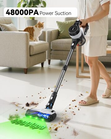 Бездротовий пилосос AlloyMove A01 Grau: потужний акумуляторний пилосос з 48kPa, 550W, 65 хвилин роботи, фільтрація 99.9%, об'єм 1.5L, для волосся, килимів, твердих поверхонь та з настінною підставкою