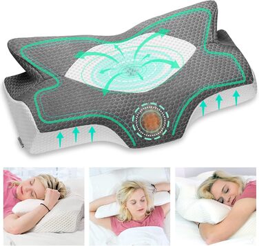 Ортопедична подушка Elviros з memory foam для тих, хто спить на боці, з підтримкою шиї, проти болю в шиї та плечах, 64 x 12,5/10,5 x 38 см, темно-сіра