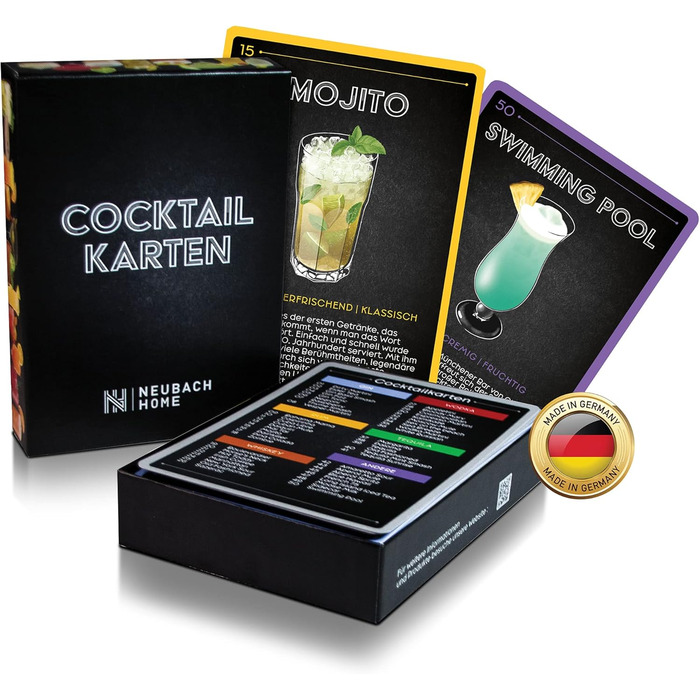 Neubach Home Cocktail Cards - Set of 50 recipes including explanations and videos - Bar accessories - Party decorations - Gift ideas - Recipe book