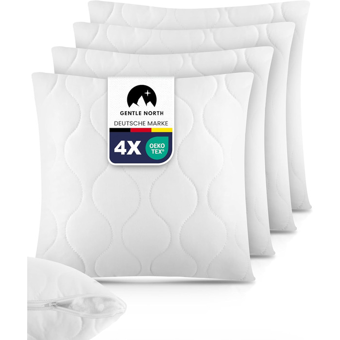 Подушки Gentle North 50x50 см, 4 шт — декоративні подушки для ліжка та дивана, з наволочкою на блискавці, для наповнення, білі, Ökotex, пральні до 60°C