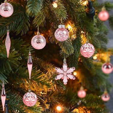 40 шт. прикрас на ялинку: міцні кулі, ялинкові орнаменти, декор для ялинки (Рожевий)