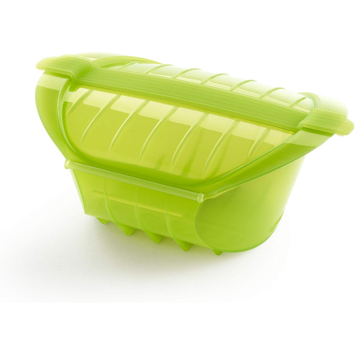 Lékué Steamer Box with Insert Tray, 3-4 People, Platinum Silicone, (Green, 1000 ml)
