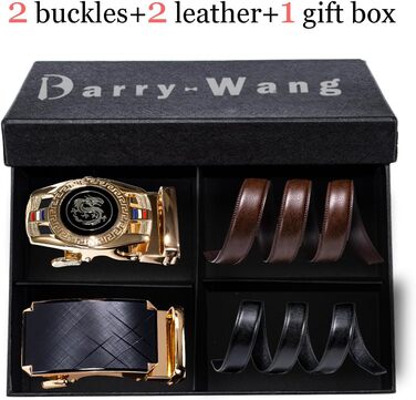 Чоловічий шкіряний ремінь Barry Wang чорний з автоматичною пряжкою (3 в 1), регульований бізнес-пояс, 130 см, у подарунковій коробці
