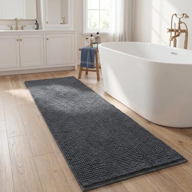Великий килимок для ванної кімнати Chenille сірий, 50x120 см, гігроскопічний та м'який з високим ворсом 1.5 см, протиковзкий