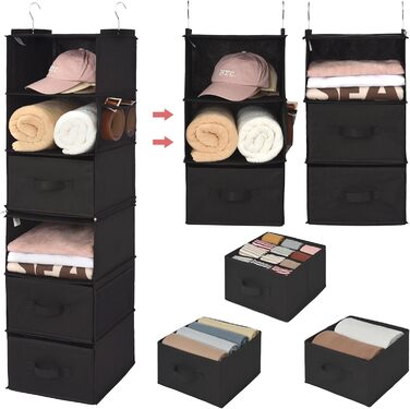 Органайзер для шафи GRANNY SAYS, підвісний, з шухлядами, 1 шт. - підвісне зберігання, полиця для шафи, тканинний органайзер для спальні (чорний, роздільний)