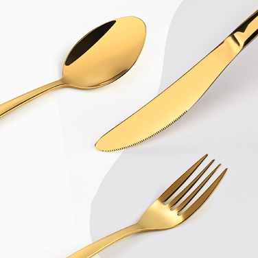 Набір золотих столових приборів на 6 осіб, нержавіюча сталь, 24 предмети — ідеальний подарунок