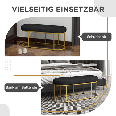 HOMCOM Upholstered Bench with Velvet Look - Seat Bench, Daybed Bench, Vanity Bench, Entryway Bench for Living Room, up to 200 kg, Steel, Blue | Aosom