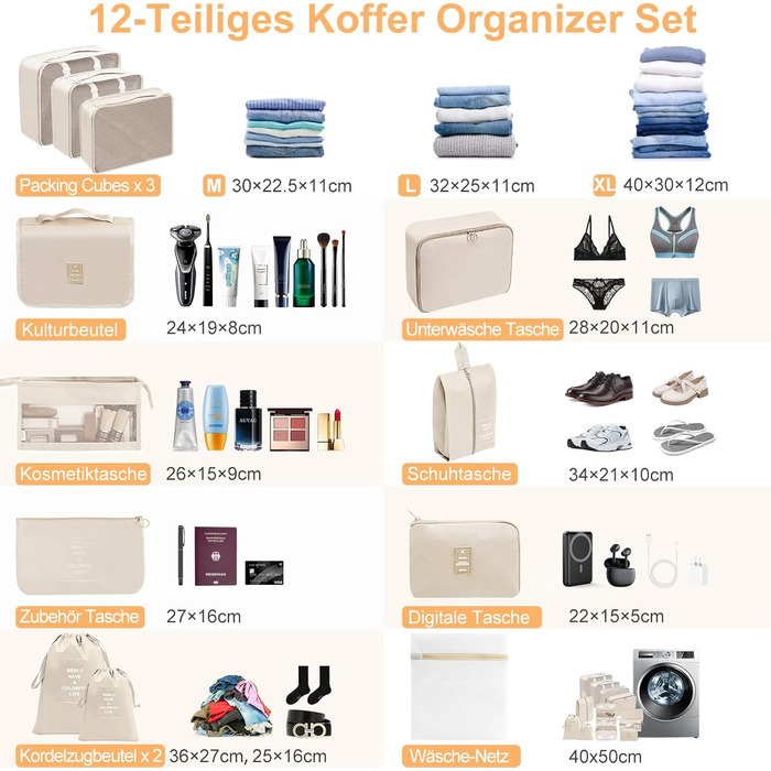 Органайзер для валізи Chijoo, 12 шт. (Чорний) – Набір кубиків для пакування, аксесуари для подорожей, мішечок для білизни